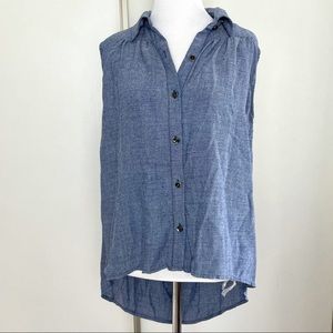 CAbi Blue Chambray High-Low Tank with Cutout Back